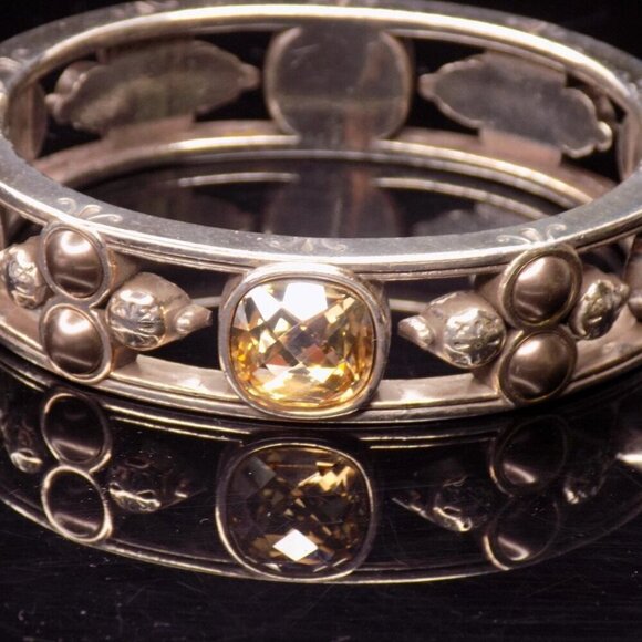 Brighton Hinged Bangle Bracelet Selene Yellow Clear Crystal Faux Pearls Magnetic - Picture 6 of 8